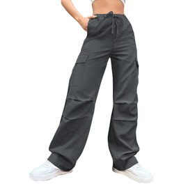 keriffe Women's Cargo Pants Quick Dry Lightweight Water-Resistant Hiking Pants Elastic High Waisted Drawstring 4 Pockets Grey