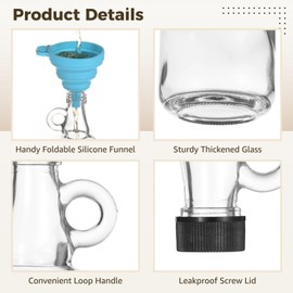 24 Pcs Mini Glass Syrup Bottles, 3.4 oz Transparent Glass Jars with Loop Handles & Lids, Small Clear Bottles with Stickers, Markers, and Funnels, Ideal for Syrup, Liquids, Oil, Milk