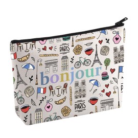 Bonjour Cosmetic Bag France Vacation Makeup Bag French Saying Gift Paris Lovers Gift Weekend Trip Gift France Souvenir Gift for Traveler (CA-BonjourMup)