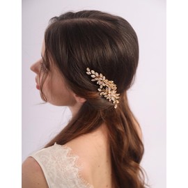 BERYUAN Sparkly Zircon Rhinestone Hair Clips Silver Gold French Bridal Wedding Hairpins Wedding Zircon Rhinestone Hairpiece Wedding Hair Accessories for Brides Bridesmaid(2pcs) (gold)