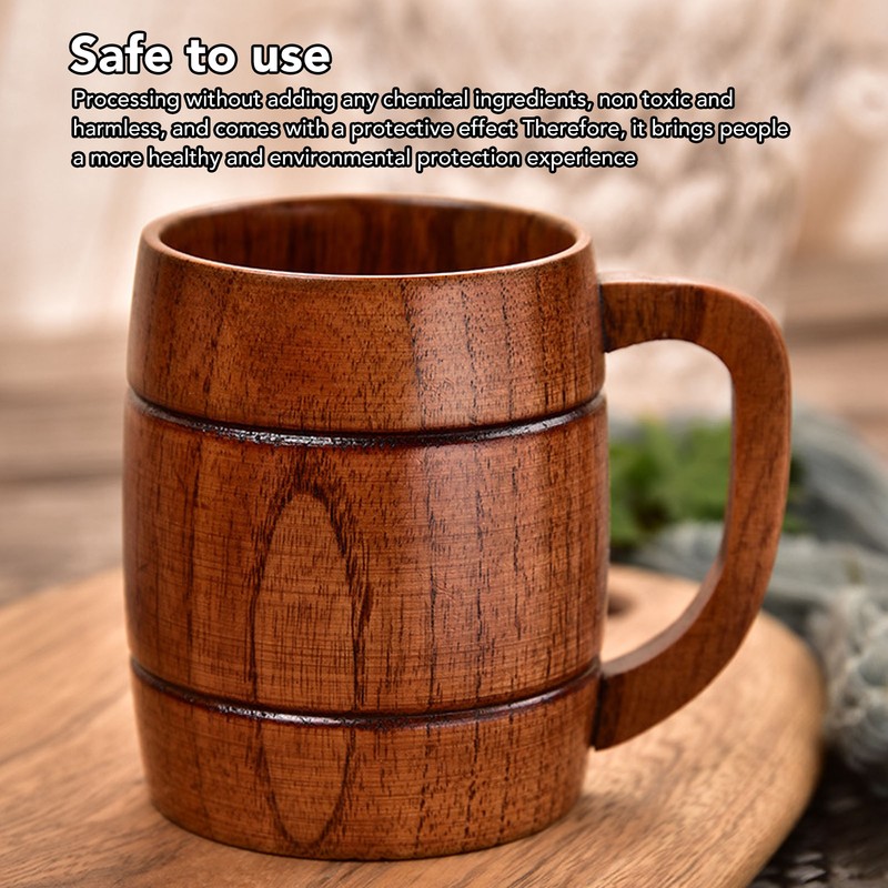 Wooden Beer Mug with Handle 300ml Prevent Scald Carved Drinkware