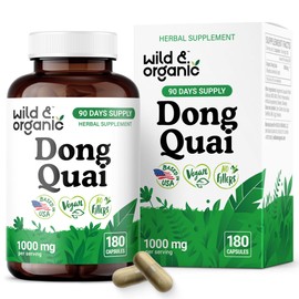 Wild & Organic Dong Quai Capsules for Women - 1000 mg per Serving - Pure Dong Quai Supplement - Angelica Root Herb - 90-Day Supply - Non-GMO, Vegan - 180 Count