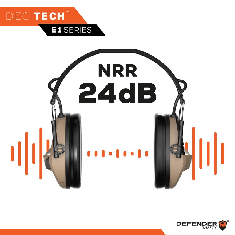 Defender Safety Decitech E1 Electronic Active Hearing Protection, Shooting, Range,