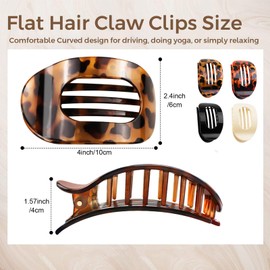 4 PCS Flat Hair Claw Clips, Medium Round Flat No Crease Hair Clips for Women and Girls, French Strong Hold Hair Barrettes for Thick and Thin Hair, Leopard Black White