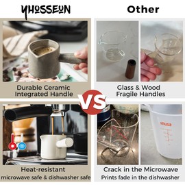 YHOJOY Espresso Measuring Cup, Ceramic Espresso Cup Double Spouts Expresso Shots Cup with Handle, Espresso Accessories, 3 Oz/ 90 Ml, White