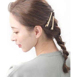 VINGTAINE Metal Line Hair Clips, Set of 2, Beak Clips, Ducker Clips, Hair Accessories, Simple, H-786-G- Gold