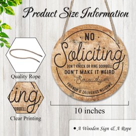 Wooden Sign for Front Door - No Soliciting, Don't Knock Or Ring Doorbell - Retro House Welcome Sign, Funny Round Wood Hanging Sign for House Home Decor, Housewarming Gifts 10 Inches(Yellow)- B03