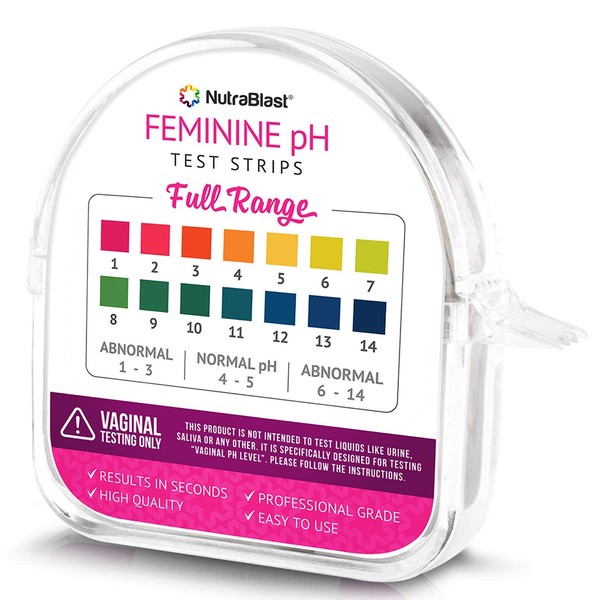 Nutrablast Feminine pH Test Strips Full Range 1-14 | Monitor Intimate Health & Prevent Infections | Easy to Use & Accurate Women’s Acidity & Alkalinity Balance Level Tester Kit