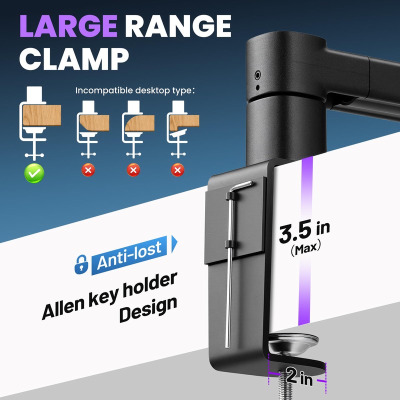 CAHAYA Desk Mount Mic Arm, Low Profile Boom Stand for