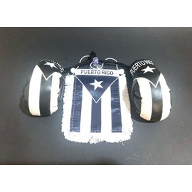 Puerto Rico White & Black Flag for Car – Boxing Gloves Accessories Hanging Rearview Mirror Decoration Flags Set