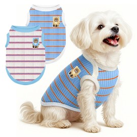 ABRRLO 2 Pack Striped Small Dog Shirt Summer Dog Clothes For Boys Girls Cat Tees Outfits Sleeveless Stretchy Puppy Tshirts Lightweight Pet Vest Soft Breathable Doggy Tank Top Chihuahua Yorkie Clothing