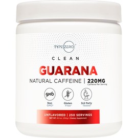 Type Zero Clean Guarana Powder Drink Mix (250 Servings, Unflavored) - 220 MG Caffeine Per Serving, Natural Caffeine, Non GMO, Gluten Free