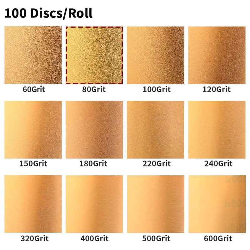 SPEEDWOX 100 Pcs 80 Grit Sandpaper Roll 5 inch Round