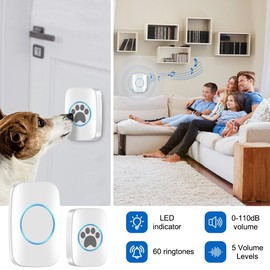 DONGKER Wireless Dog Doorbell,Waterproof Self-Powered Dog Bell with 980feet / 300m Range 60 Chimes 5-Level Volume for Plug in Door Entry Bell suit Small Medium Dog