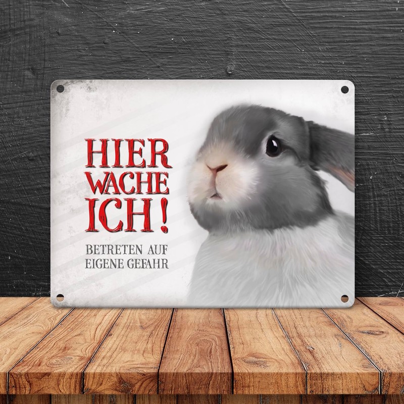 Metal Sign with Rabbit Motif and Saying "Betreten auf eigene