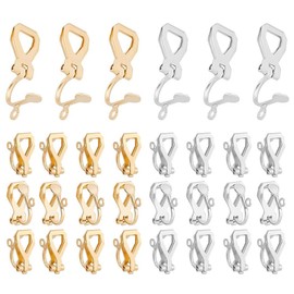 DWFEYOI Pack of 30 Stainless Steel Clip-On Earrings, Painless & Not Pierced Gold Stainless Steel Converter Clips for DIY Earrings, Long - Ideal for Girls, Clip Earrings, Earrings Clips