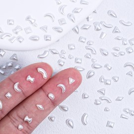 Mkwntg 200Pcs Half Pearl Nail Art Charms Star Moon Heart Nail Charms Various Shapes Flat Back Nail Supplies White Off-White Pearl Nail Gem Jewelry Nail Rhinestones for Women Manicure Salon DIY Decor