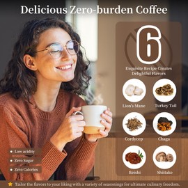 Turehom Mushroom Instant Coffee(40 Servings), Zero-Burden Organic 10-in-1 Coffee(Premium Arabica Coffee Bean with Lion's Mane, Turkey Tail, Cordycep, Chaga, Reishi, Shiitake) for Focus & Health