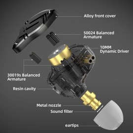 Yinyoo KZ ZS10 Pro X Wired in Ear Earphones Headphones, ZS10 PRO X Monitor Earbuds with Upgraded 4BA 1DD Drivers, Detachable 0.75mm 2pins Cable for Audiophiles Drummers (ZS10 ProX Black, With mic)