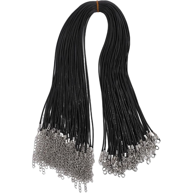 Cordón de Collar Encerado Negro Hecho a Mano, Paquete de