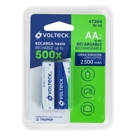 Volteck RE-AA, Pilas recargables, larga duración, AA, 2, 500 mAh, 2 piezas