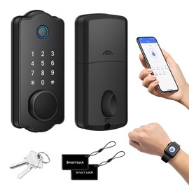 Fingerprint Smart Door Lock, 6-in-1 Keyless Entry Door Lock Deadbolt, Biometric Door Lock with Phone/Watch App Control, Auto Lock with Touchscreen Keypad for Bedroom, Front Door, Home,Apartment Office