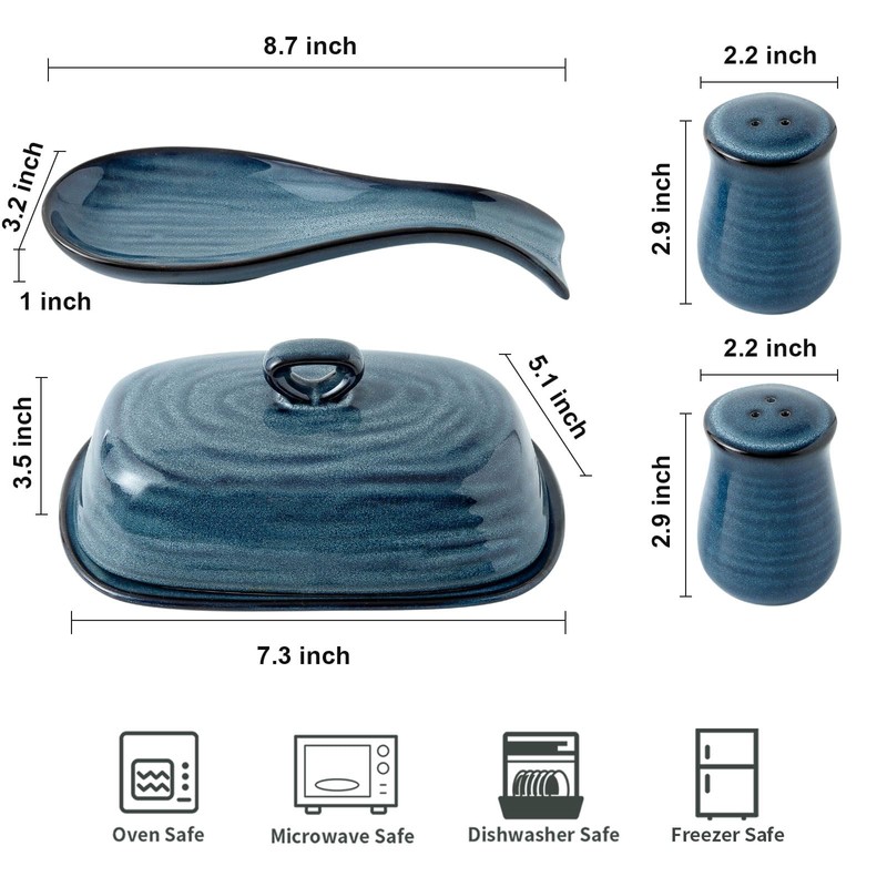 Hasense Ceramic Butter Dish and Spoon Rest, Salt and Pepper