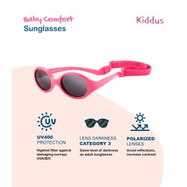 Kiddus Baby Comfort Polarised Sunglasses for Boys and Girls / Age 6 Months and Above / UV400 Sun Filter / Adjustable Elasticated Strap / Flexible, Safe, Comfortable and Impact-Resistant / Case Included - 03 Pink