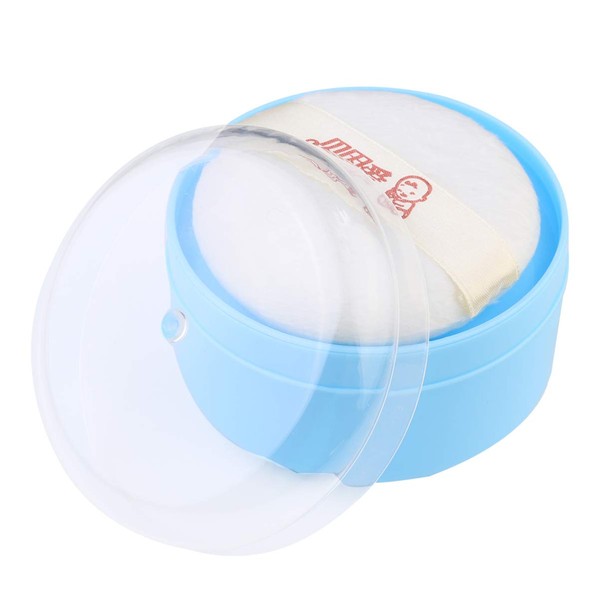 OSALADI Contenedor de polvo azul para bebé con caja de polvo portátil de tamaño de viaje y cajas de almacenamiento de talco corporal para bebé con soporte de mano para cara y cuerpo suelto, 1 paquete