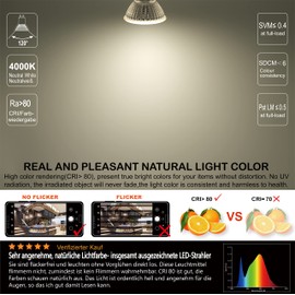 EACLL GU10 LED Bulbs Neutral White 4000K 6.5W Replaces 95W Halogen Bulbs, Pack of 4, 875 Lumen, AC 230 V Flicker-Free Spotlight Beam Angle 120° Spot, Non-Dimmable Shorter Reflector Lamps