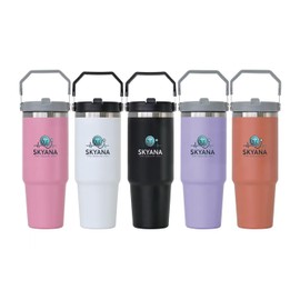 SKYANA Insulated Travel Tumbler, 5 Colors, Stainless Steel with Handle Lid (Orange)