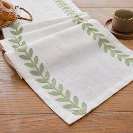 Aoztio Rustic Style Embroidered Table Runner, 13x36 Inch Irregular Willow Leaf Table Runners 36 Inches Long for Dresser Decor Farmhouse Table Decor, 13x36 Inche, Light Green