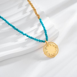 LILIE&WHITE Necklace Gold Plated Turquoise Beaded Pendant Necklace for Women - Bohemian Sun Charm Design - Fashion Jewellery for Everyday & Summer Occasions