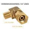 Hicello LPG Brass Connection Angle 90° 1/4 Inch Left Gas