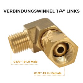 Hicello LPG Brass Connection Angle 90° 1/4 Inch Left Gas Cooker Hose Angle Adapter Gas Connection Angle Connection Angle 90° 1/4 Inch Left Corner Connector Made of Brass