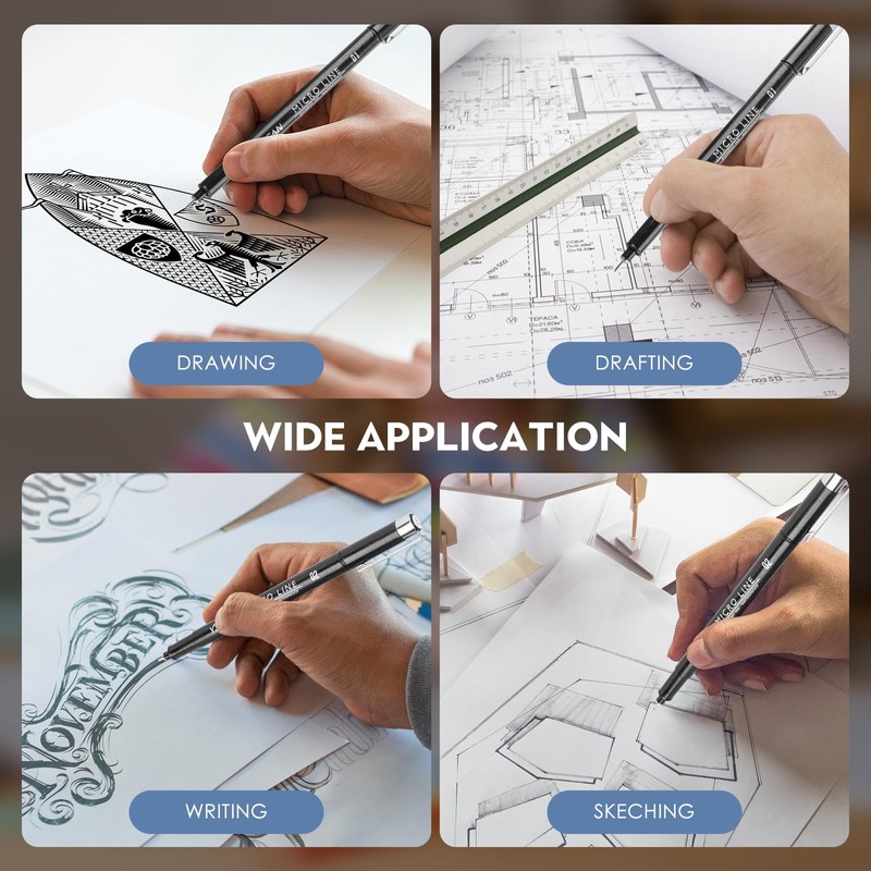 YISAN Black Drawing Art Pens,Micro Fineliner Manga Pens,Calligraphy Pens for