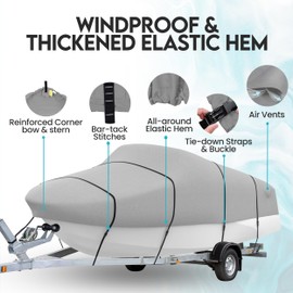 Heavy Duty Boat Cover 20-22 ft | Adjustable Support Pole | Trailerable Boat Cover | Water Resistant | UV Protection | Fits Beam Width up to 100" | Gray