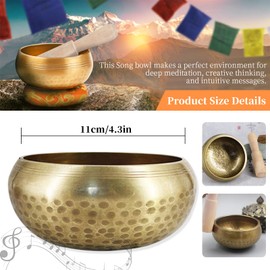 Tibetan Singing Bowl Set, Meditation Sound Bowl Handcrafted in Nepal for Yoga Chakra Healing Mindfulness Stress Relief, Buddha Sound Bowl with Mallet Silk Mat, Himalayan Bazaar Meditation Bowl (11CM)