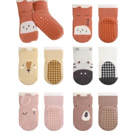 Unisex Baby Non-Slip Socks, Toddlers Kids Soft Cotton Crew Socks with Grippers Crawling Socks for Babies Non-Skid Ankle Socks for Boys Girls Newborn Infant 0-12 Months/1-3/3-5 Years