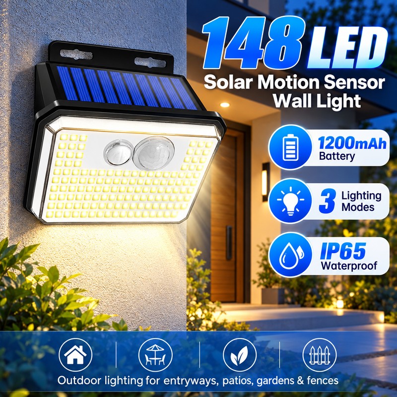 Solar Motion Sensor Outdoor Wall Lights for Home Security –