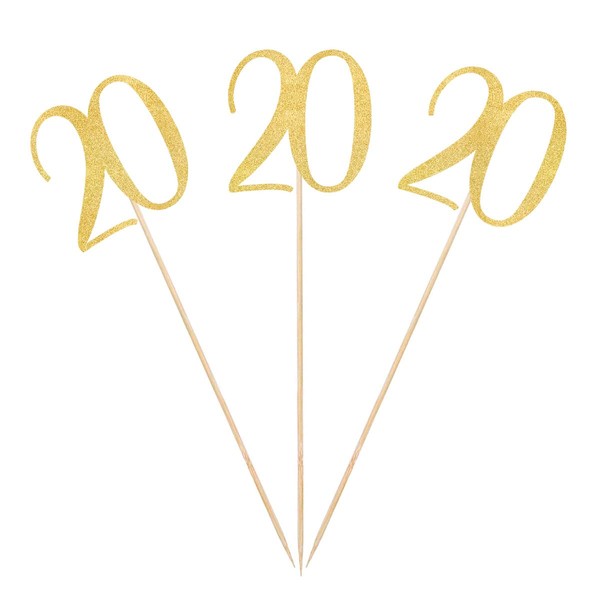 Gold Glitter 20th Birthday Centerpiece Sticks, 12-Pack Number 20 Table Topper Anniversary Party Decorations