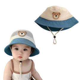 Kingsiely Baby Hat, Sun Hat, UV Protection, Bucket Hat, Baby Safari Hat, Mesh, Bear, Adjustable, Breathable, Sun Hat, Kids, Girls, Boys, Outdoors, Outings, Travel, Commute, Cycling, Sea Play, Walks,