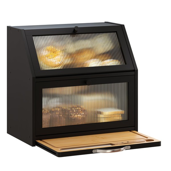 GHWIE Double Layer Large Bamboo Bread Box for Kitchen Countertop,