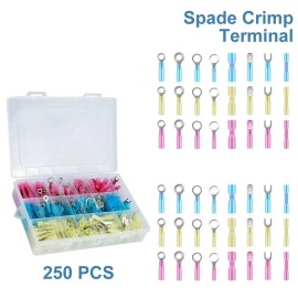 Ameribox 250 Heat Shrink Wire Cable Connectors Electrical Ring Fork Spade Crimp Terminal