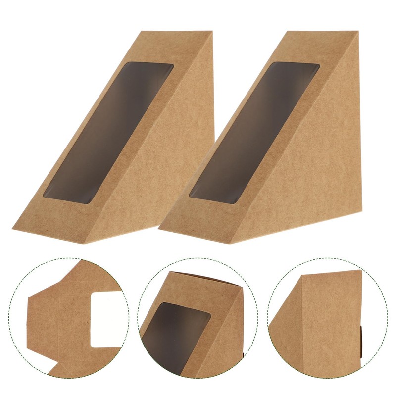 Yardwe 50pcs Triangle Sandwich Boxes with Window Kraft Paper Sandwich