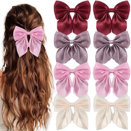 hisial 8 Pcs Hair Bows for Women Short Tail Bow Hair Clips Small Alligator Barrettes Cute Accessories for Girls (Beige/Pink/Bean Pink/Red)