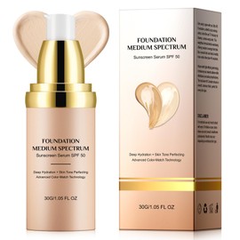 4 in 1 Foundation Liquid, Medium Spectrum Coverage Makeup with SPF 50+, Hydrating & Longwearing & Waterproof Color Changing Foundation for Gym, Sports, Dancing