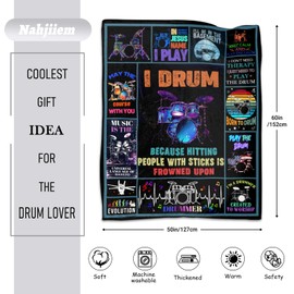 Drum Music Lover Gifts Throw Blanket, Drums Decor Blankets, Music Gifts for Men Women, Gift for Drum Player,Soft Flannel Drums Blanket for Couch Bed 50"X60"