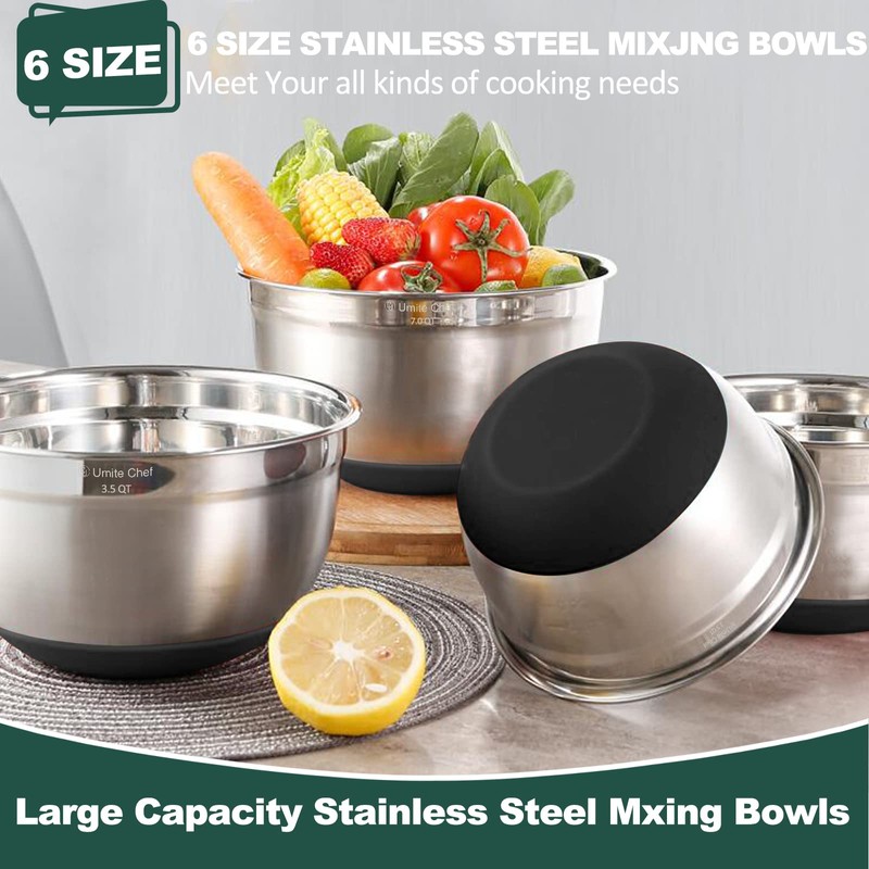 Umite Chef Mixing Bowls with Airtight Lids，6 piece Stainless Steel