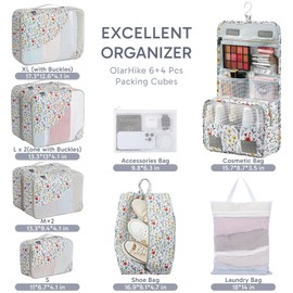 ALL INCLUDED 10 Set Durable Packing Cubes for Suitcases,OlarHike Essentials for Travel,UPGRADED Anti-Tear Stitching, NEW Improved Luggage Packing Organizers for Travel Accessories (Flower)